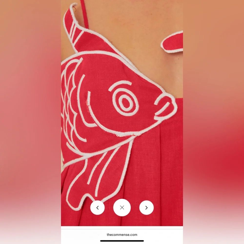 Commense Maxi Dress Embroidered Fish Applique Sleeveless Red Size M - Picture 3 of 7